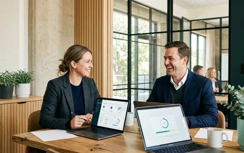 Divergent Digital account director and healthcare operations manager completing technical onboarding in a sunlit office.