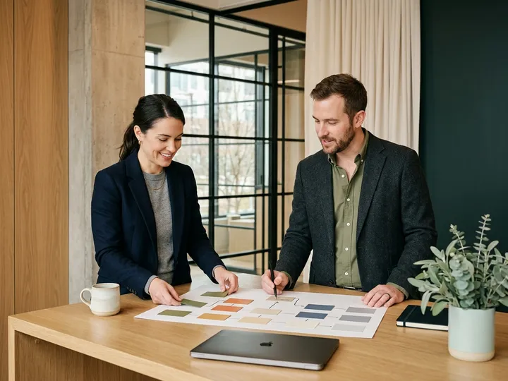 Two Divergent Digital strategists mapping out 90-day healthcare marketing priorities, budgets, and intake workflows.