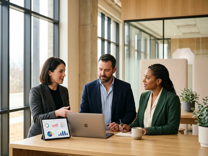 Healthcare operations leaders and a Divergent strategist reviewing admissions and search attribution data together.